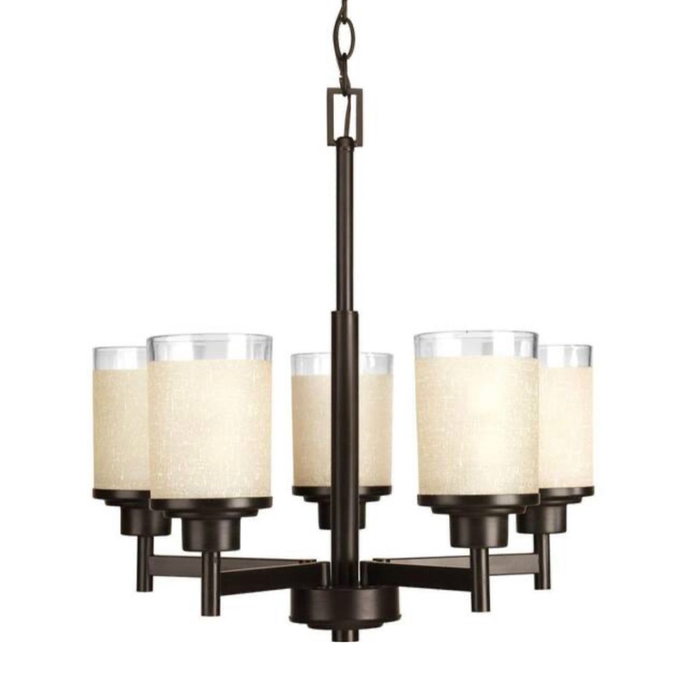 Alexa Collection Chandelier with Etched Umber Linen Finished Glass - NWT